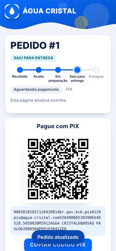 Pedido com barra de progresso e PIX com QR Code